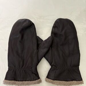 Danier Brown Leather Mittens with Shearling Trim